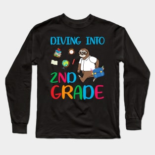 Diving Into 2nd Grade Dabbing Sloth Back To School Long Sleeve T-Shirt